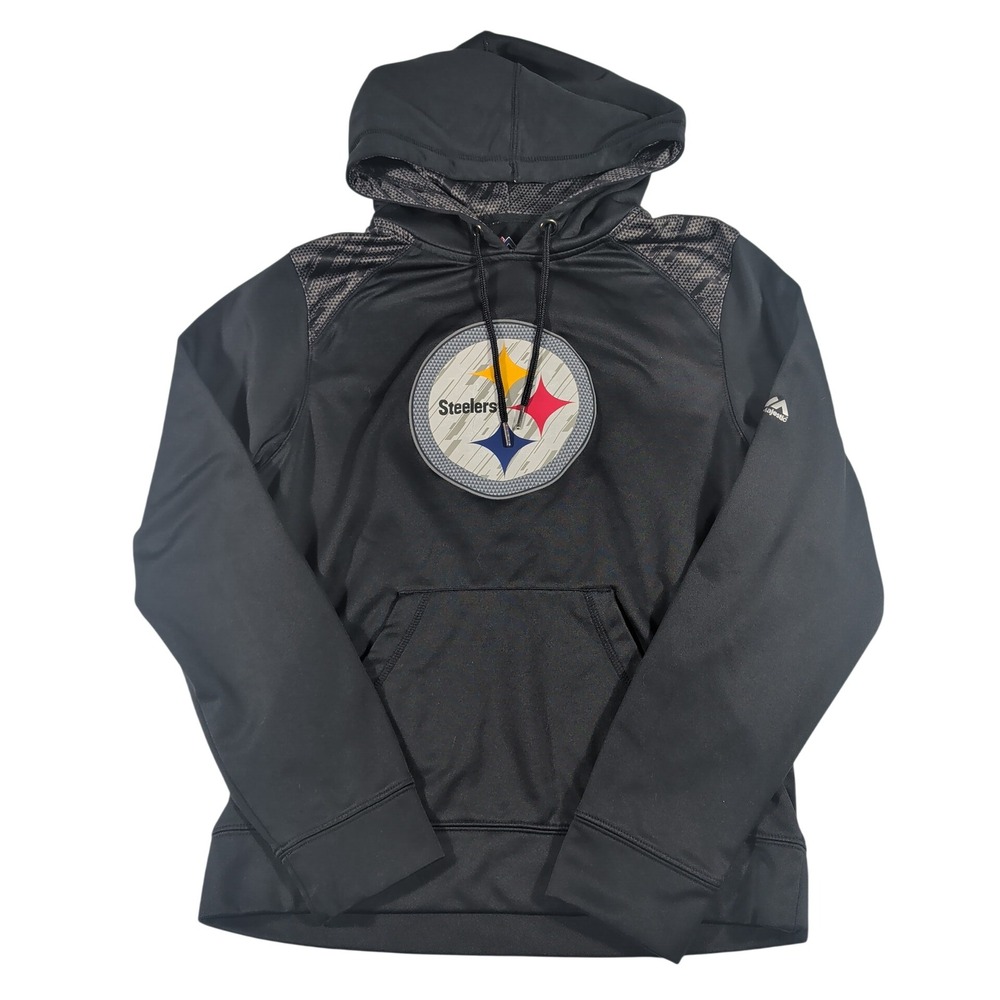 Majestic Hoodie Mens S Black Pittsburgh Steelers Therma Base Polyester Fleece